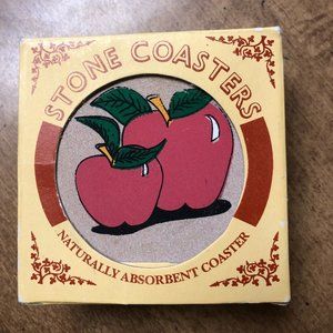 Set of 4 Round Stone Naturally Absorbent  Coasters Apple Design